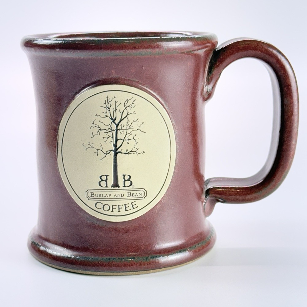 Sunset‎ Hill Stoneware Mug Burlap And Bean Coffee Cup Red Brown HandMade USA
